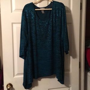 Teal black w/ metallic scroll pattern tunic